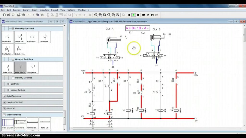 Electro Pneumatic Circuit 4 [Mechatronics] Using Fluidsim For A+B+B-A ...