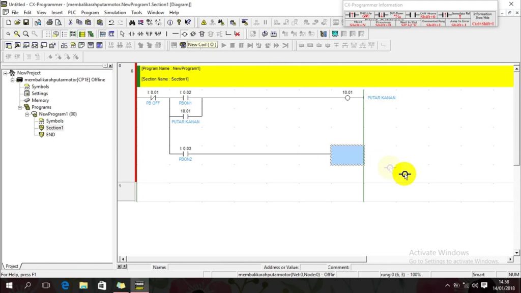 TUTORIAL Membuat Ladder Diagram Putar Balik Arah Putar Motor Dengan