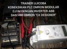 UJI COBA KONEKSIKAN INVERTER ABB DENGAN PLC OMRON MODULAR CJ1M MENGGUNAKAN HMI OMRON