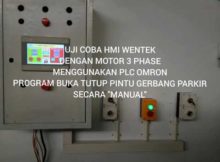 UJI COBA HMI WENTEK KONEKSI DENGAN PLC OMRON PAKAI PROGRAM GERBANG PARKIR MOBIL MANUAL DAN OTOMATIS